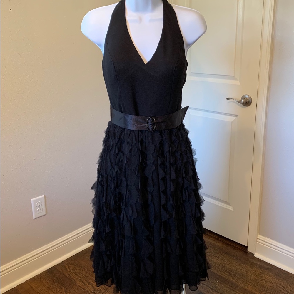 White House Black Market Black Halter Backless Dress with Ruffled Skirt